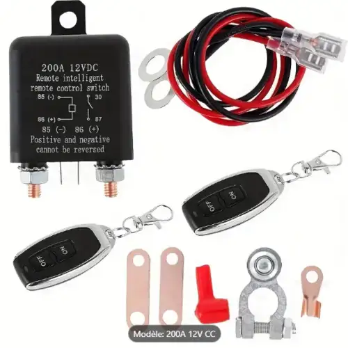 Relais de sécurité voiture, Interrupteur de batterie à relais de sécurité 12V avec commutateur de déconnexion anti-vol à distance double