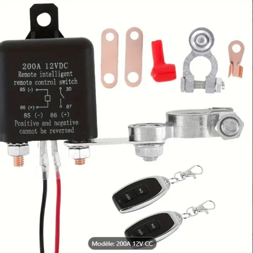 Relais de sécurité voiture, Interrupteur de batterie à relais de sécurité 12V avec commutateur de déconnexion anti-vol à distance double
